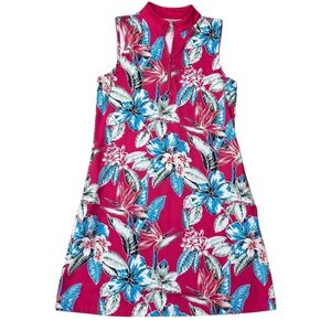Tommy Bahama Golf Sleeveless Polo Dress Tropical Floral Pink Tennis Size S